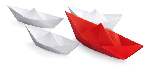Set of   paper ships,Leadership concept