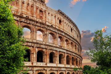 Fototapeta na wymiar Roman colosseum on the background of the picturesque sky