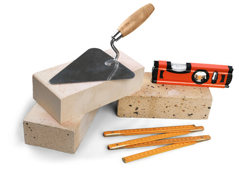 Set of building tools and instruments isolated on background