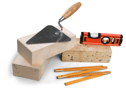 Set of building tools and instruments isolated on background