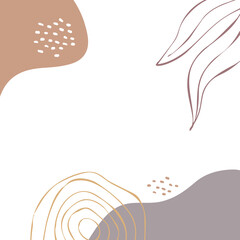 Light beautiful background with abstract shapes and leaves. 