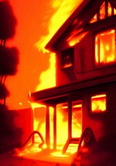 art color of fire burning home