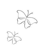 Butterflies are drawn in single line art style. Tattoo art. Printable art.