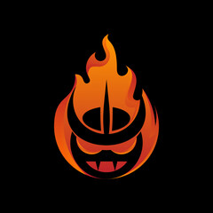 Devil head logo with fire icon vector illustration