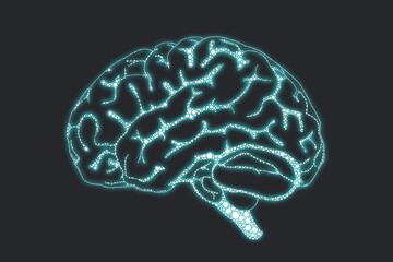 Hand drawn scientific illustration glowing brain synapse sensory example neon green gray background