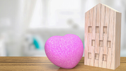 The home wood and pink Heart for property concept 3d rendering