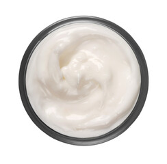 close up of a white beauty cream or yogurt on white background with clipping path