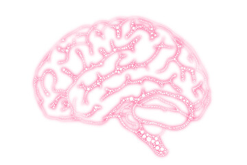 Hand drawn scientific illustration glowing brain synapse circuit connection sensory example neon pink white transparent 