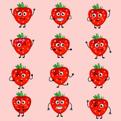 Vector Illustration Cute Strawberry Character Collection