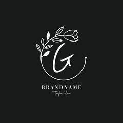 Letter G Botanical Minimalistic, Initial, Letter Feminine Logos with Organic Plant Elements