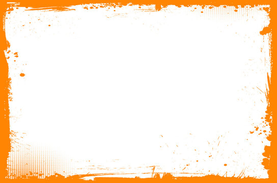 Horizontal orange Halloween background with grunge border