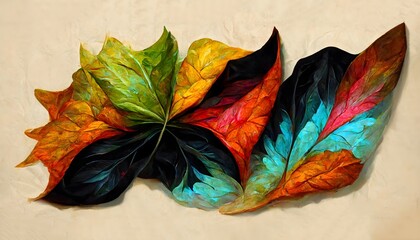 Oil Painting Abstract Texture Background. Watercolour colorful leaves and branches pattern background. High quality illustration