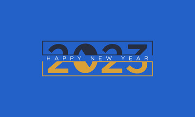 2023 Happy New Year logo text design. 2023 number design template. Collection of 2023 Happy New Year symbols. Vector illustration with black labels isolated on white background.