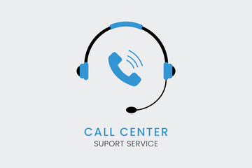 Call center support service with headphone & call icon.