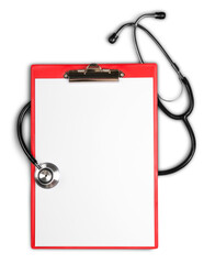Clipboard stethoscope medical record medical blank isolated empty