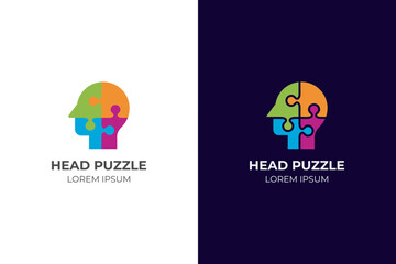 puzzle head logo vector icon illustration. Brain intelligence symbol logo puzzle illustration for mental ore or mental health