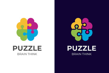 puzzle head logo vector icon illustration. Brain intelligence symbol logo puzzle illustration for mental ore or mental health