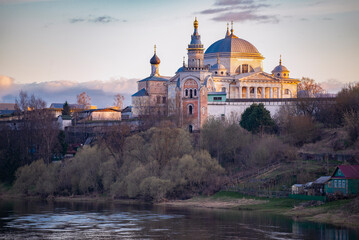 Fototapeta na wymiar April evening at the ancient Borisoglebsky monastery. Torzhok. Tver region, Russia