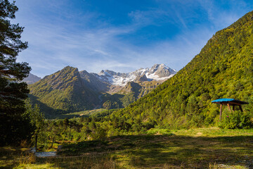 Fototapeta na wymiar North Caucasus, high mountains of Ossetia, Glacier in the mountains.