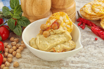 Natural organic chickpea hummus with olive oil
