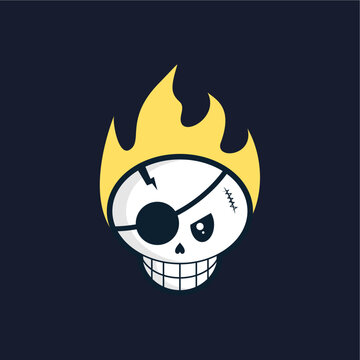 Fire skull cartoon logo design vector illustration