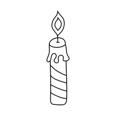 Candle in doodle style. Day of the dead, birthday, celebration, holiday, party, religion concept. Black and white vector illustration for coloring book.