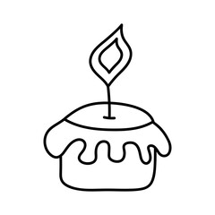 Short candle in doodle style. Day of the dead, birthday, celebration, holiday, party, religion concept. Black and white vector illustration for coloring book.