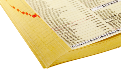 Yellow pages of magazine isolated on white background