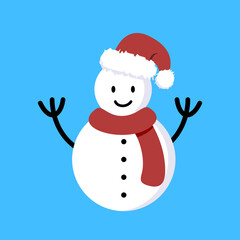 cute snowman wearing santa hat with scarf design illustration isolated on background