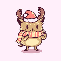 Cute cartoon christmas deer illustration