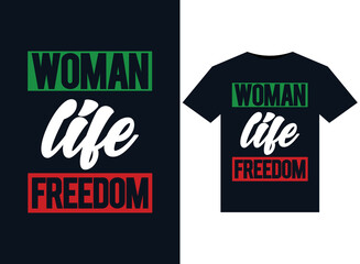 Woman Life Freedom illustrations for print-ready T-Shirts design