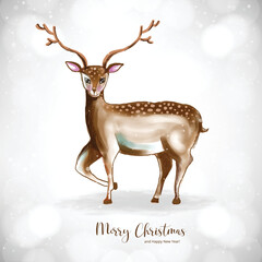Naklejka na ściany i meble Hand drawn cute christmas deer on card background