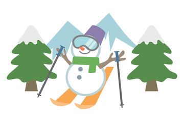 スキーをする雪だるま