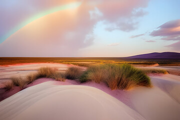 sandhills with a rainbow. A wonderful fantasy landscape