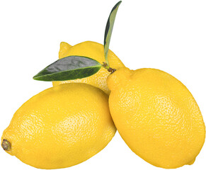 Three yellow ripe lemons isolated on white background