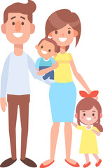 Mother and father with kid, family, parents flat illustration