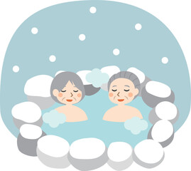 高齢者と冬の温泉