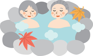 高齢者と秋の温泉