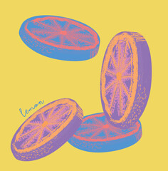Art with pieces of lemons. For web, print, product design, lemon logo. Pop art vector illustration