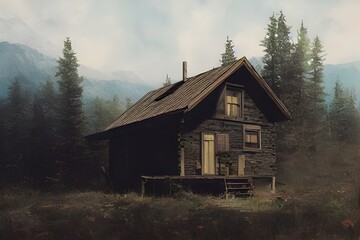 Obraz premium A cabin in the woods. 