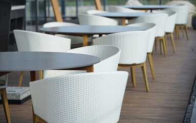 tables and chairs in a restaurant