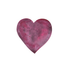 Fototapeta premium Watercolor heart shape pink color isolated on white background. Hand drawn illustration for cards for Valentine s day