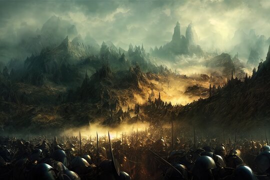 Epic colorful medieval battle, fantasy war