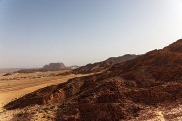 Fototapeta na wymiar View to Sinai desert with hills and empty blue sky