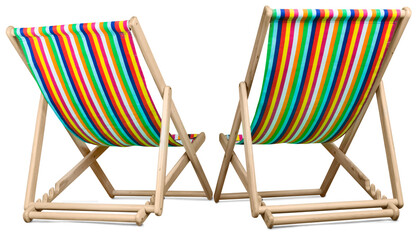 Two deck chairs isolated against a white background
