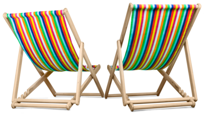 Two deck chairs isolated against a white background