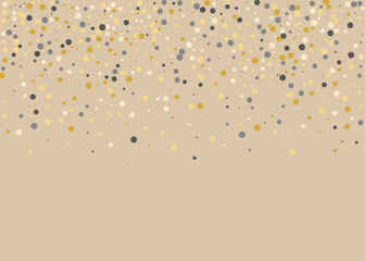 An elegant, light pattern with polka dot in golden, grey and yellow colour on beige background. Fasion, trendy backdrop. Festive, festival pattern for party invites, wedding. Vector illustration