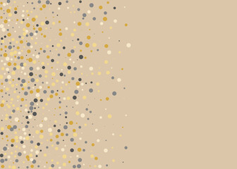 An elegant, light pattern with polka dot in golden, grey and yellow colour on beige background. Fasion, trendy backdrop. Festive, festival pattern for party invites, wedding. Vector illustration