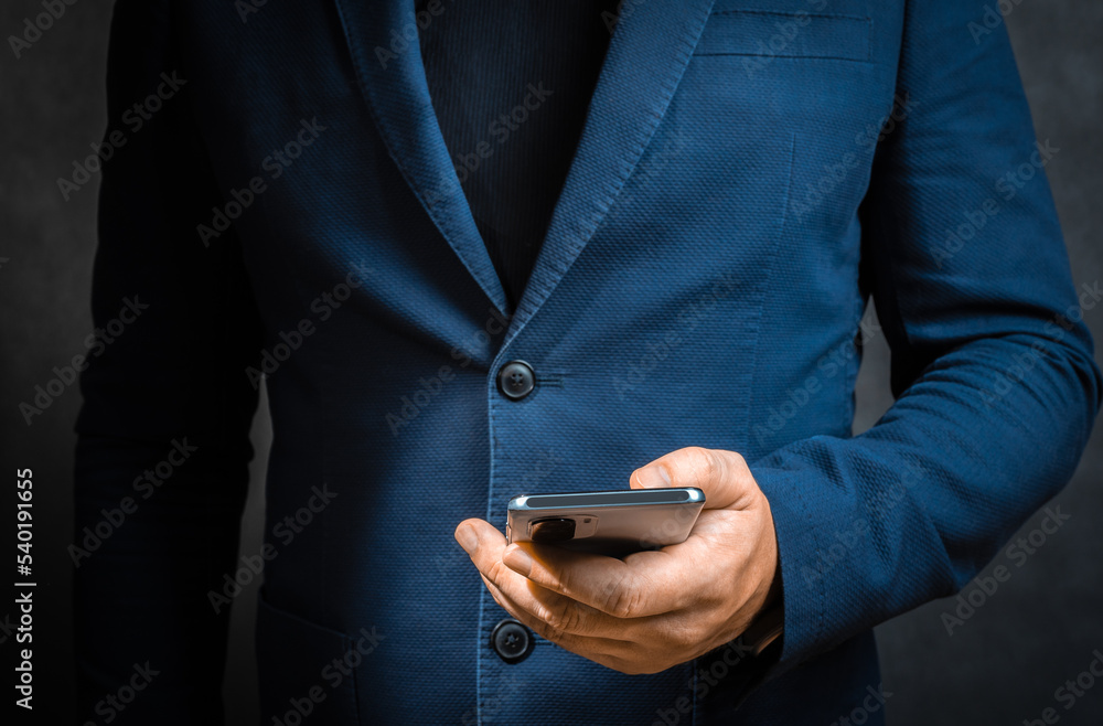 Poster businessman working using mobile phones with customers and plan business strategies, working concept