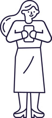 Young woman holding phone linear  illustration